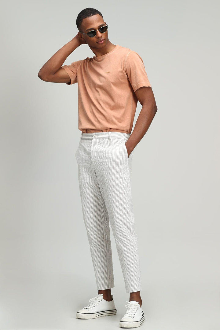 Refined Comfort: Tailored Fit Beige Chino Trousers for Men by Stenl - Texmart