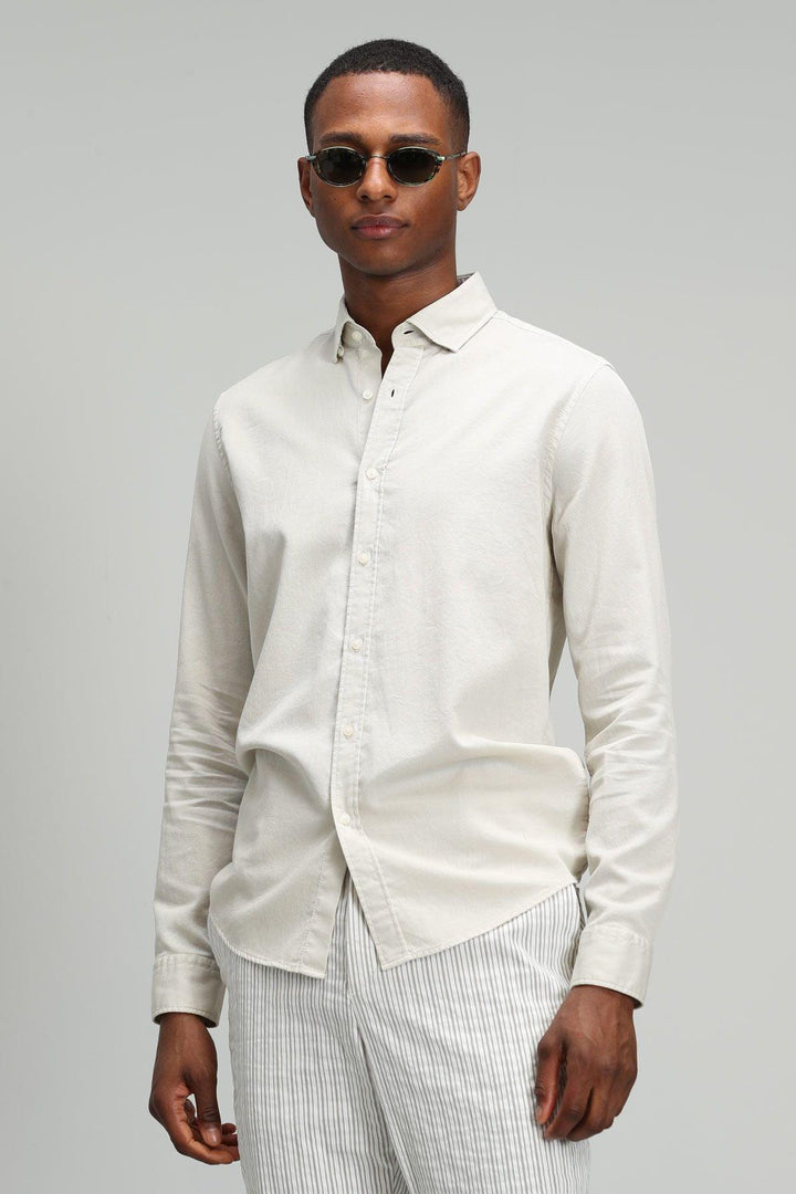 Refined Elegance: The Beige Comfort Slim Fit Smart Shirt for Men by Lora - Texmart