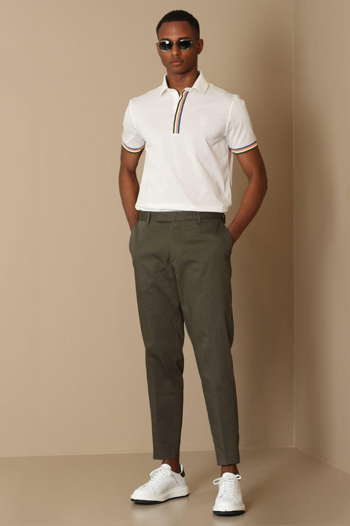 Slim Fit Green Cotton Blend Chino Trousers for Stylish Men - Texmart