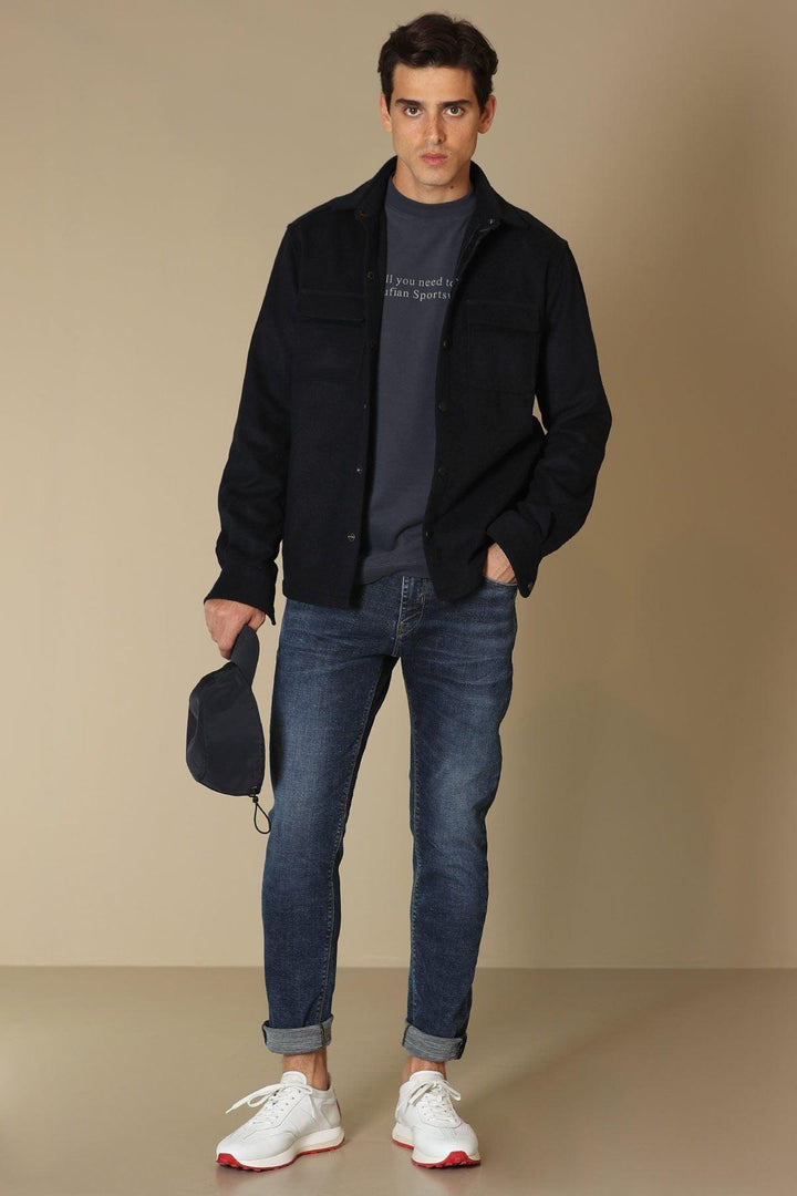 Smart Denim Elegance: Men's Slim Fit Dark Blue Trousers with Andre's Signature Touch - Texmart