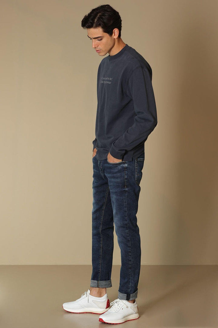 Smart Denim Elegance: Men's Slim Fit Dark Blue Trousers with Andre's Signature Touch - Texmart