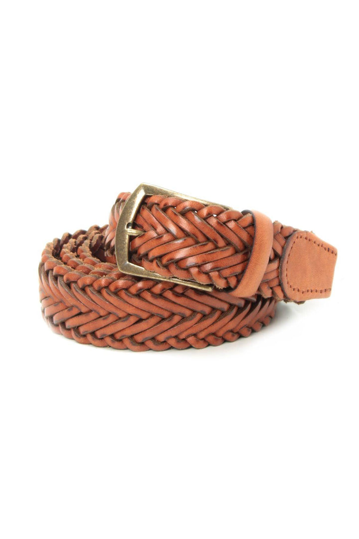 Sophisticated Brown Leather Knitted Belt for Men - Elevate Your Style with this Unique Accessory - Texmart