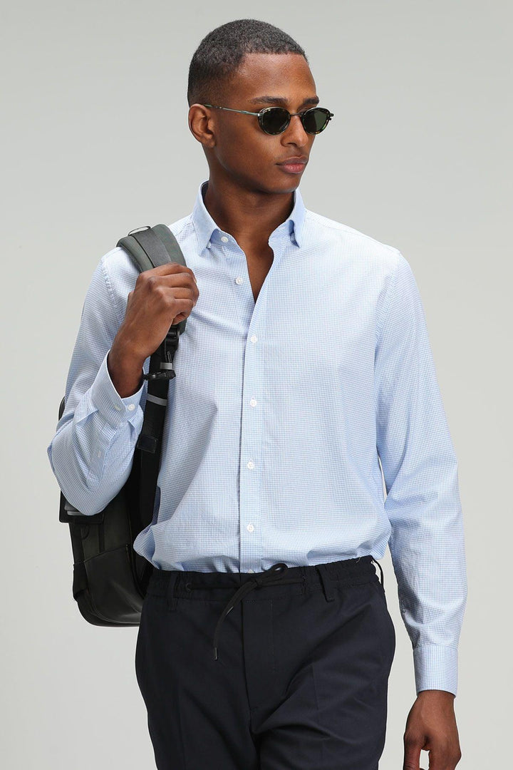 The Azure Men's Tailored Elegance Shirt: A Fusion of Comfort and Style in a Slim Fit Blue Design - Texmart
