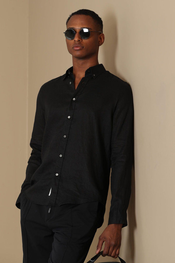The Black Linen Elegance: Men's Comfort Fit Shirt - Texmart