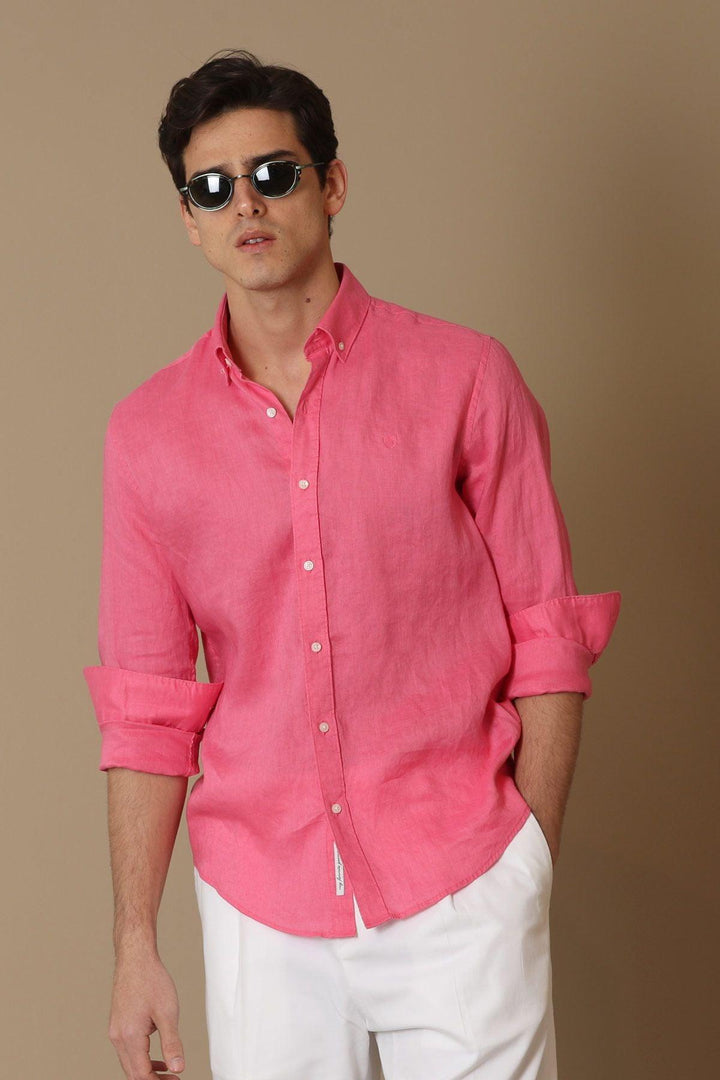 The Blush Pink Linen Elegance: Pitaya Men's Comfort Fit Shirt - Texmart