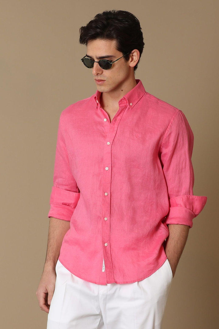 The Blush Pink Linen Elegance: Pitaya Men's Comfort Fit Shirt - Texmart