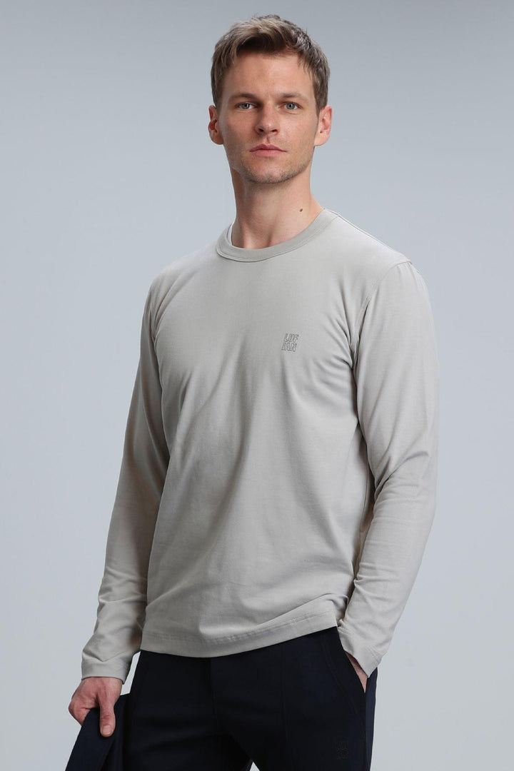 The Classic Comfort Beige Knit Long Sleeve T-Shirt for Men - Texmart