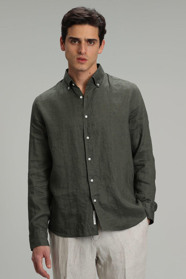 The Khaki Oasis: Men's Linen Shirt - Unleash Comfort and Style with this Timeless Piece - Texmart