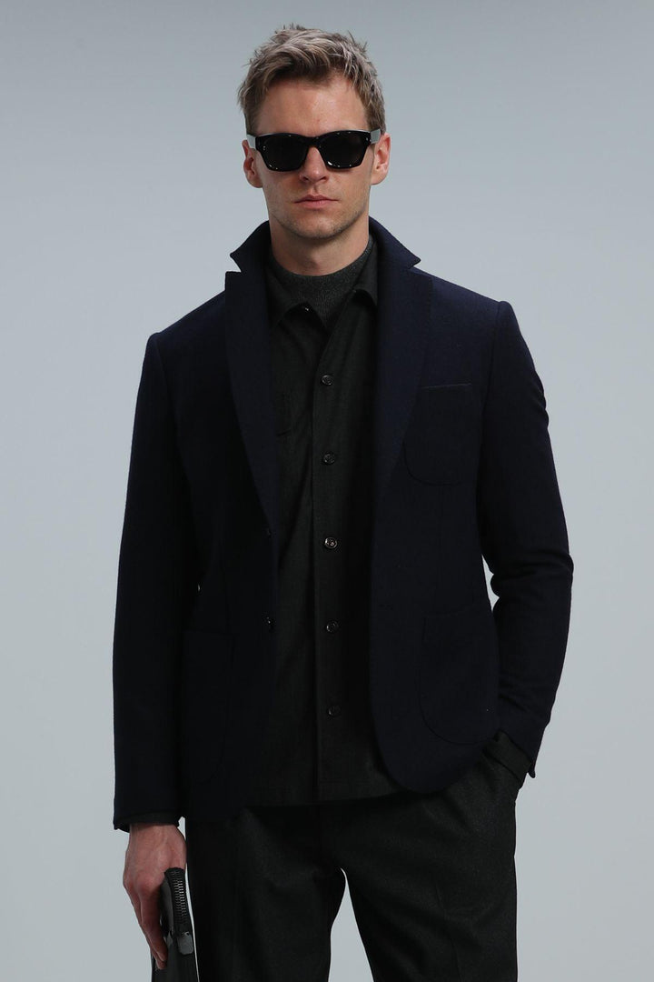 The Refined Navy Elegance: A Luxurious Slim Fit Blazer Jacket for Men - Texmart