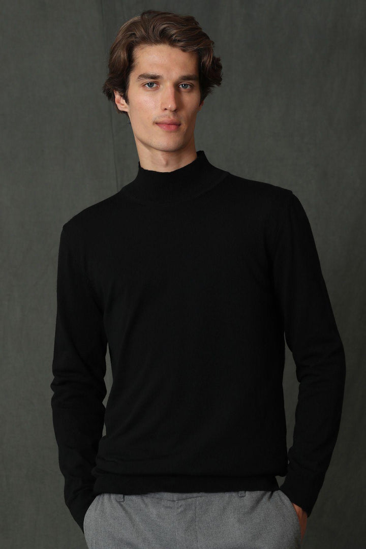 The Sophisticated Black Knit Men's Sweater: Stay Warm and Stylish with Point Half Fisherman - Texmart