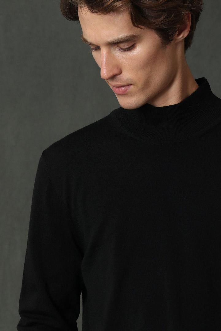 The Sophisticated Black Knit Men's Sweater: Stay Warm and Stylish with Point Half Fisherman - Texmart