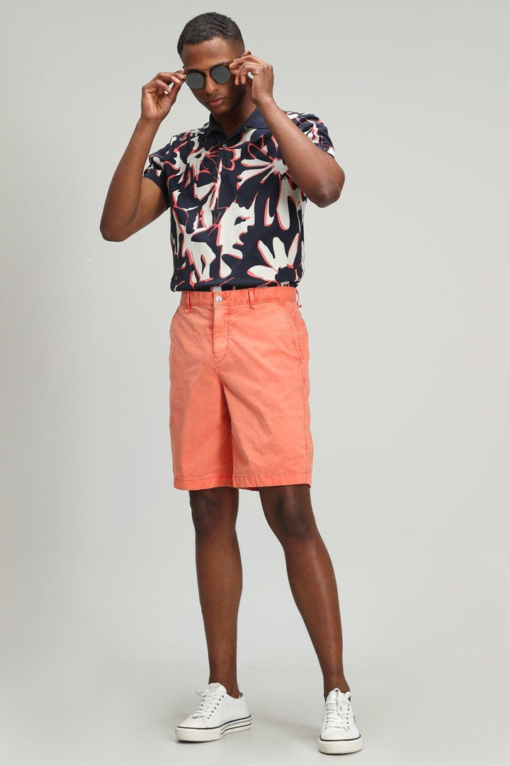Vibrant Sunset Orange Slim Fit Chino Shorts for Men by Zegler Sports - Texmart